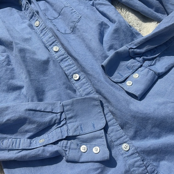 American Eagle Pinstripe Ruffle Button-Up Shirt – Size S | Prep | Cotton Classic - Picture 4 of 6